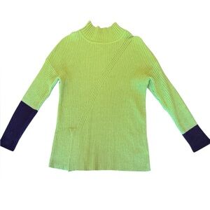 NIC + ZOE Women's Lime Green/Navy Turtleneck Colorblock Sweater Size Medium $178